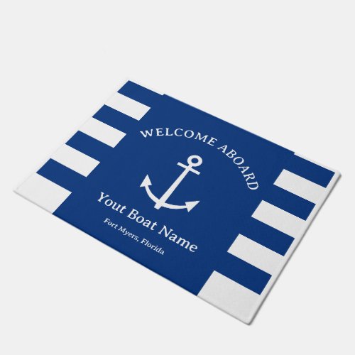Nautical Navy Welcome Aboard Boat Decor Doormat