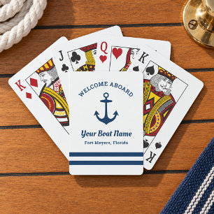 Nautical Navy Welcome Aboard Boat Name Poker Cards