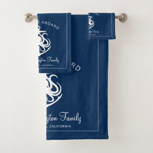 Nautical Navy Welcome Aboard Family Name Anchors B Bath Towel Set