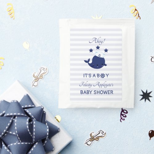 Nautical Navy Whale Ahoy Cute Baby Shower Favors Tea Bag Drink Mix