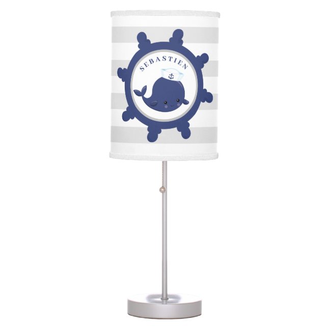 Nautical Navy Whale Baby Boys Nursery Table Lamp (Front)