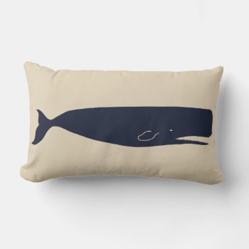 Nautical Navy Whale Silhouette & Beige Lumbar Pillow by GrudaHomeDecor at Zazzle