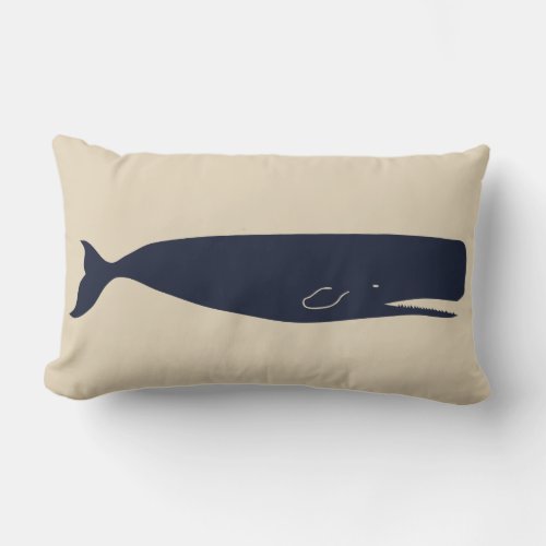 Nautical Navy Whale Silhouette  Beige Lumbar Pillow