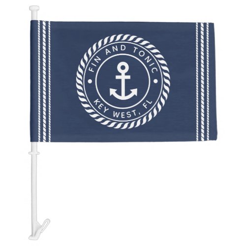 Nautical Navy  White Anchor Boat Name Car Flag