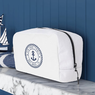 Nautical Navy & White Anchor Boat Name Dopp Kit
