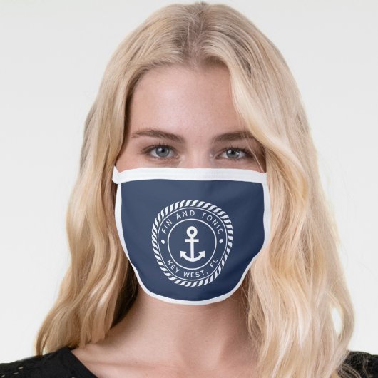 Nautical Navy & White Anchor Boat Name Face Mask (Worn Her)
