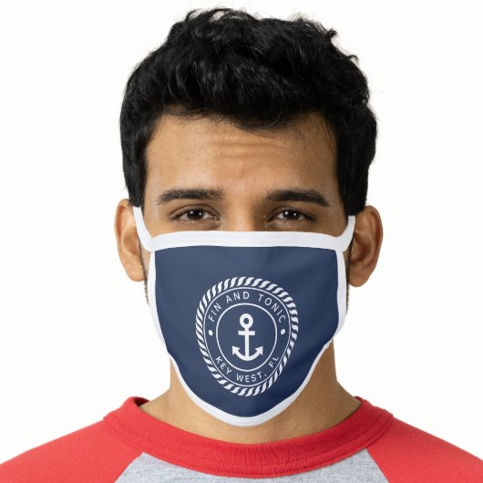 Nautical Navy & White Anchor Boat Name Face Mask (Worn Him)