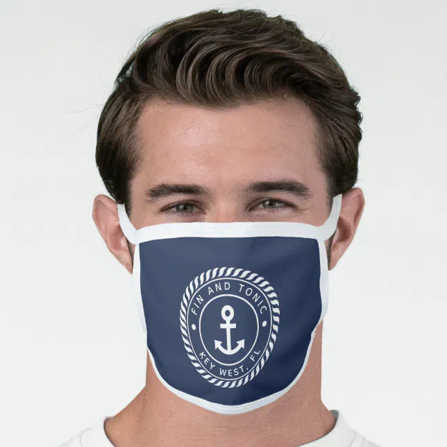 Nautical Navy & White Anchor Boat Name Face Mask Zazzle