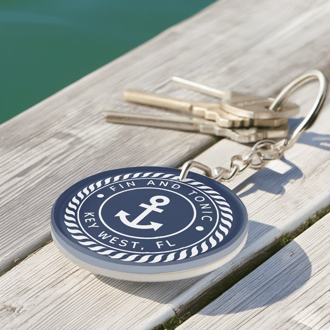 Nautical Navy & White Anchor Boat Name Keychain (Creator Uploaded)