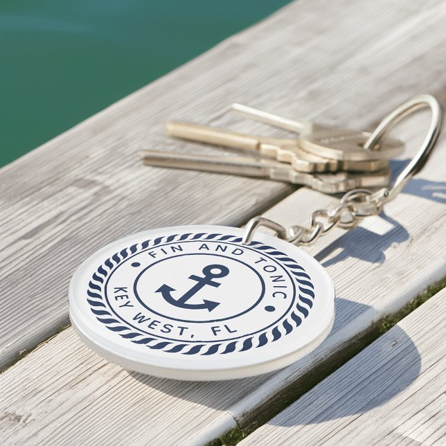 Nautical Navy & White Anchor Boat Name Keychain (Creator Uploaded)