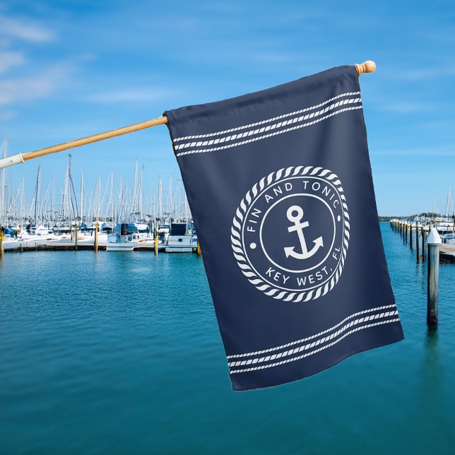 Nautical Navy & White Anchor Custom Boat Name House Flag (Creator Uploaded)
