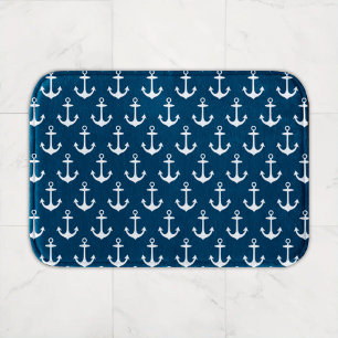 Nautical Navy White Anchor Pattern Bath Mat