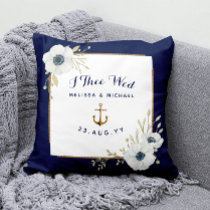 Nautical Navy &amp; White Anemones Ring Bearer Throw Pillow