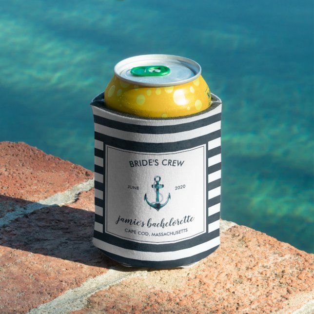 Nautical Navy & White Bachelorette Personalized Can Cooler (In Situ Pool)