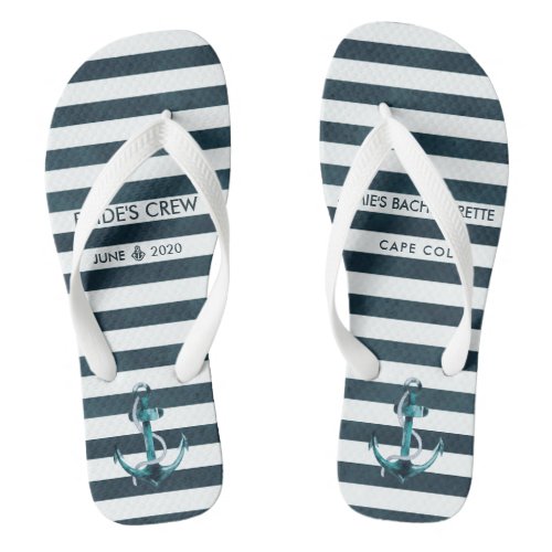 Nautical Navy  White Bachelorette Personalized Flip Flops