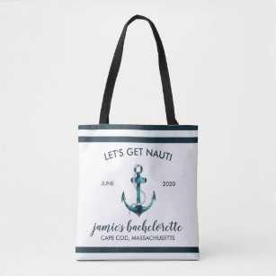 Nautical Navy & White Bachelorette Personalized Tote Bag