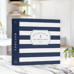 Nautical Navy & White Beach House Recipe 3 Ring Binder