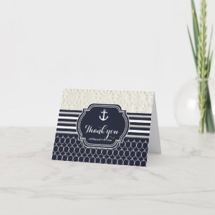 Nautical Navy & White Elegant Beach Thank You Card