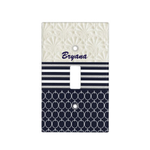 Nautical Navy & White Elegant Beach Theme Light Switch Cover