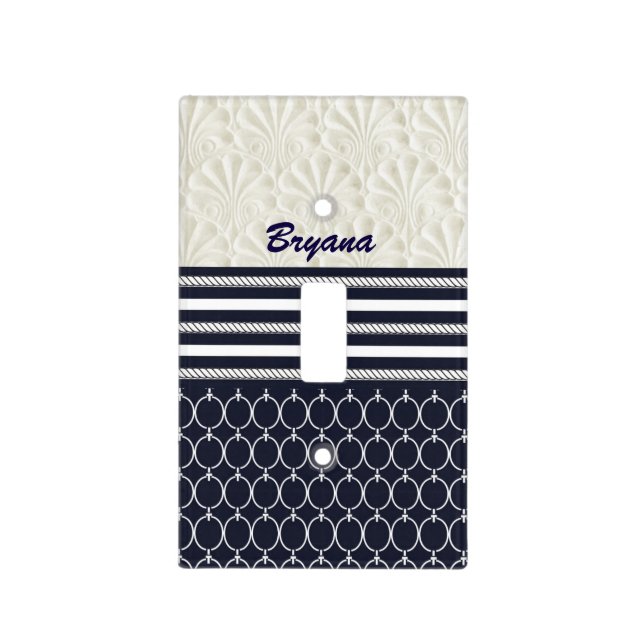 Nautical Navy & White Elegant Beach Theme Light Switch Cover (Front)