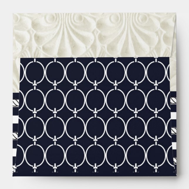 Nautical Navy & White Elegant Beach Wedding Envelope (Back (Top Flap))