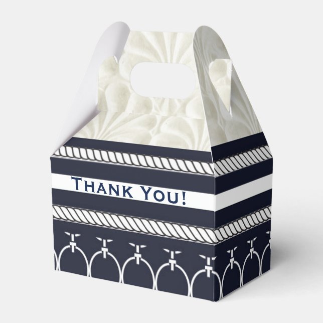 Nautical Navy & White Elegant Beach Wedding Favor Boxes (Front Side)