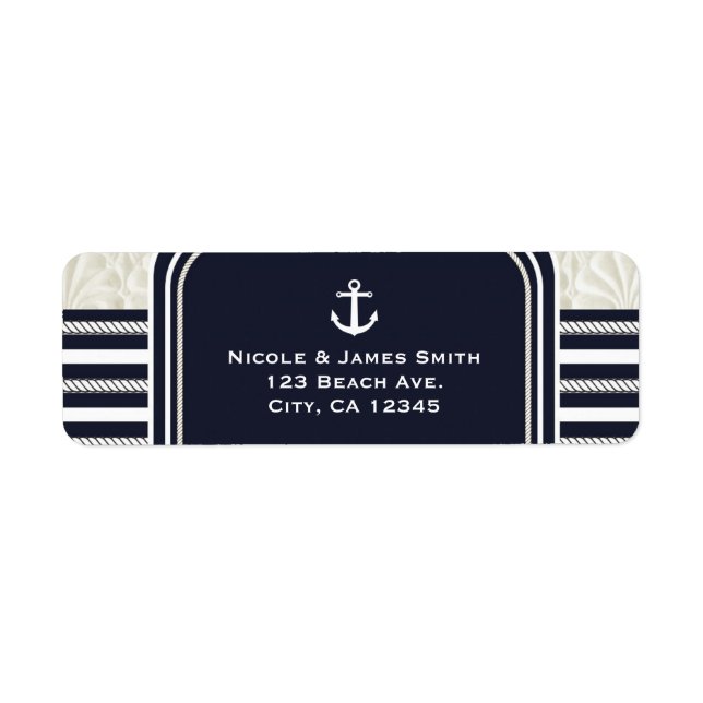 Nautical Navy & White Elegant Beach Wedding Label (Front)