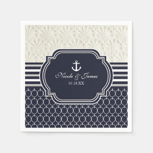 Nautical Navy  White Elegant Beach Wedding Napkins