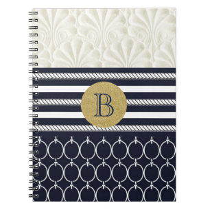 Nautical Navy & White Elegant Beach Wedding Notebook