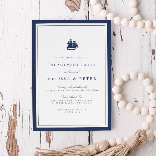 Nautical Navy  White Engagement Party Invitation