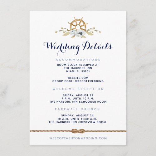 Nautical Navy  White Infinity Wedding Details Enclosure Card