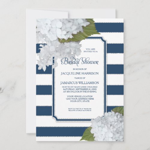 Nautical Navy White Modern Hydrangea Bridal Shower Invitation