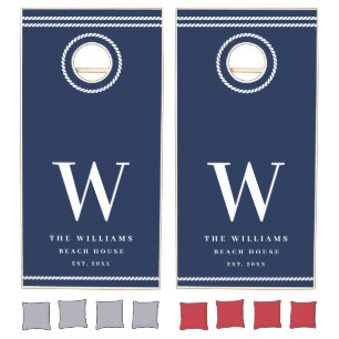 Nautical Navy White Monogram Cornhole Set