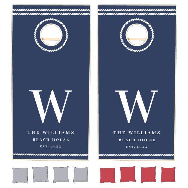 Nautical Navy White Monogram Cornhole Set (Set)