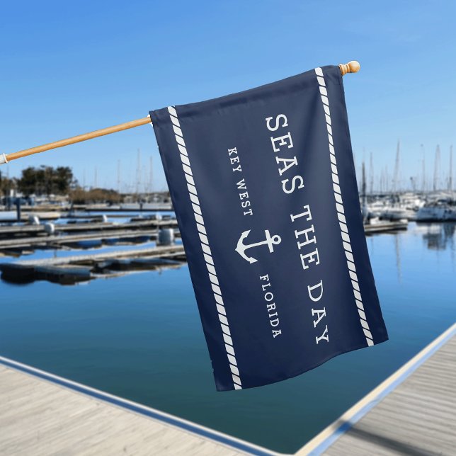 Nautical Navy & White Personalized Boat Name House Flag (Creator Uploaded)