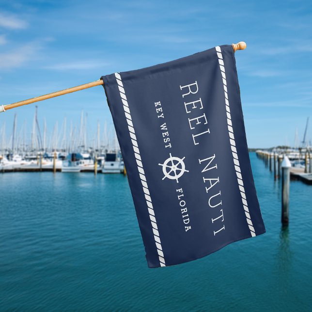 Nautical Navy & White Personalized Boat Name House Flag (Creator Uploaded)