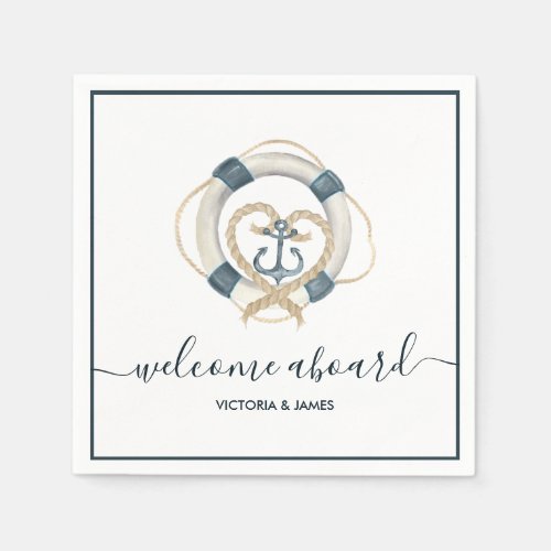 Nautical Navy  White Personalized Wedding Paper Napkins