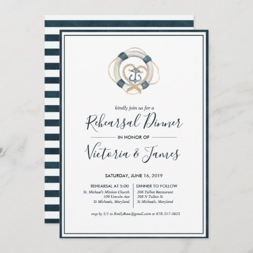 Nautical Navy  White Rehearsal Dinner Invitation