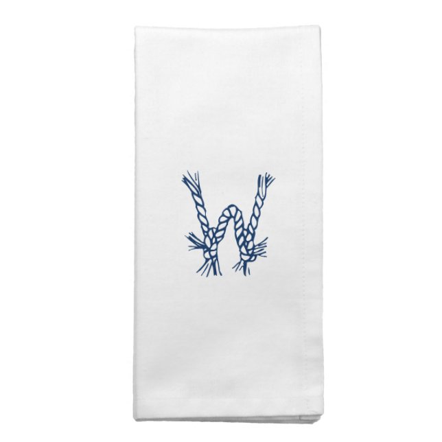 Nautical navy white sailing rope custom monogram cloth napkin (Folded)