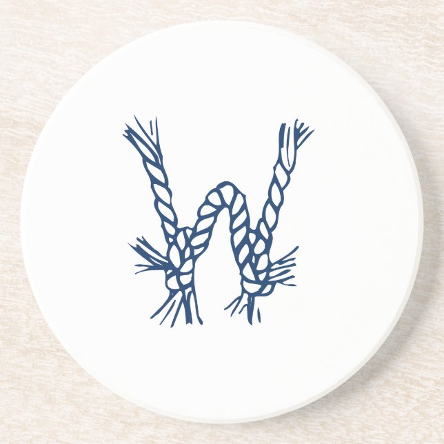 Nautical navy white sailing rope custom monogram coaster (Front)