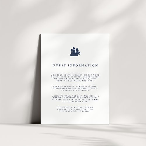 Nautical Navy  White Ship Wedding Guest Details Enclosure Card