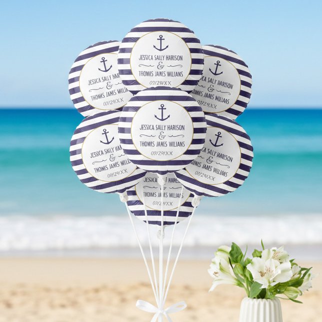 Nautical Navy & White Stripe Anchor Wedding Balloon (Creator Uploaded)