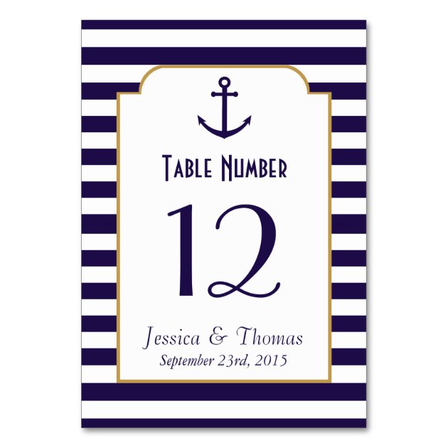 Nautical Navy & White Stripe Anchor Wedding Invitation