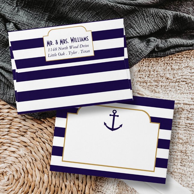 Nautical Navy & White Stripe Anchor Wedding Envelope (Creator Uploaded)