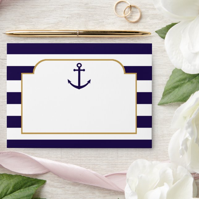 Nautical Navy & White Stripe Anchor Wedding Envelope (Wedding)