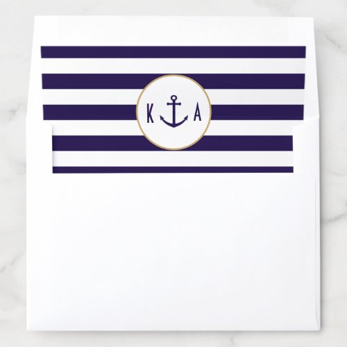 Nautical Navy  White Stripe Anchor Wedding Envelope Liner