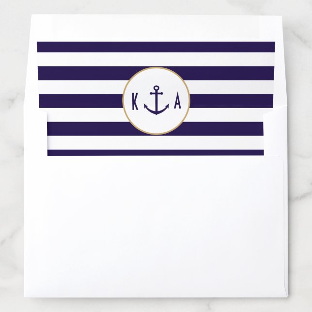 Nautical Navy & White Stripe Anchor Wedding Envelope Liner (In Envelope)