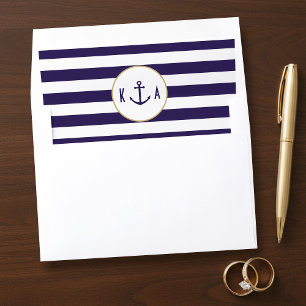 Nautical Navy & White Stripe Anchor Wedding Envelope Liner