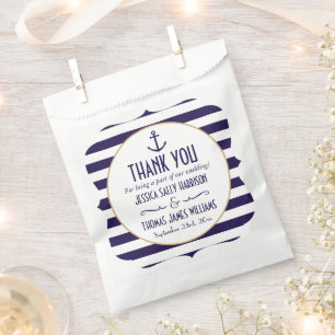 Nautical Navy & White Stripe Anchor Wedding Favor Bag