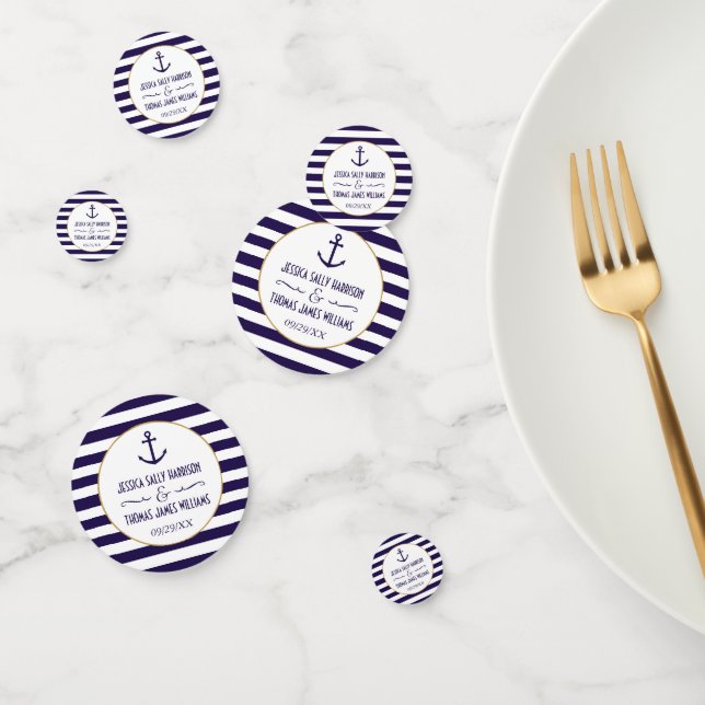 Nautical Navy & White Stripe Anchor Wedding Favor Confetti (Group)